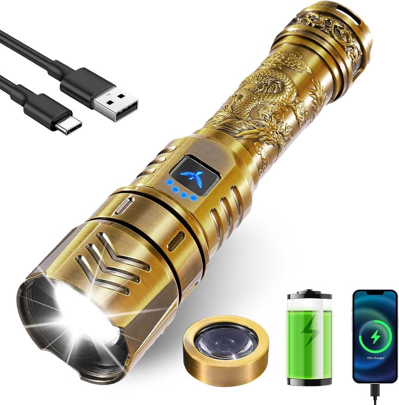 SkyFire LED Flashlights High Lumens with Ignition Lens,3000lm Super Bright Rechargeable Flashlight, Zoomable,Four Modes,Waterproof Tactical Flash Light for Camping Essentials,Outdoor and Home,Gift - Image 1